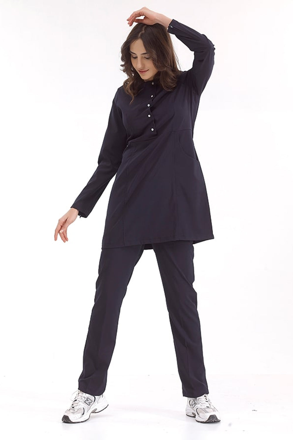Lux Lycra Zippered Hijab Suit - Navy Blue