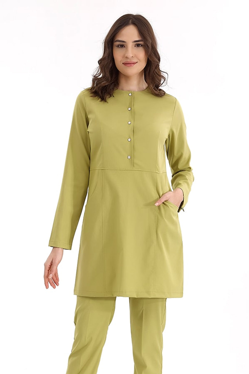 Lux Lycra Zippered Hijab Suit - Pistachio