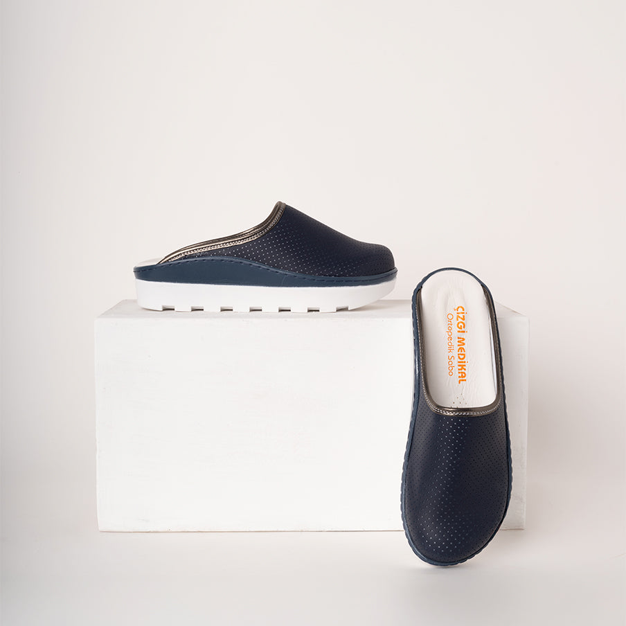 Fit Vivacolor Greys Gold Sabo Slippers - Navy Blue