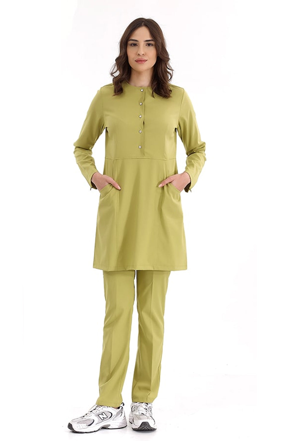 Lux Lycra Zippered Hijab Suit - Pistachio