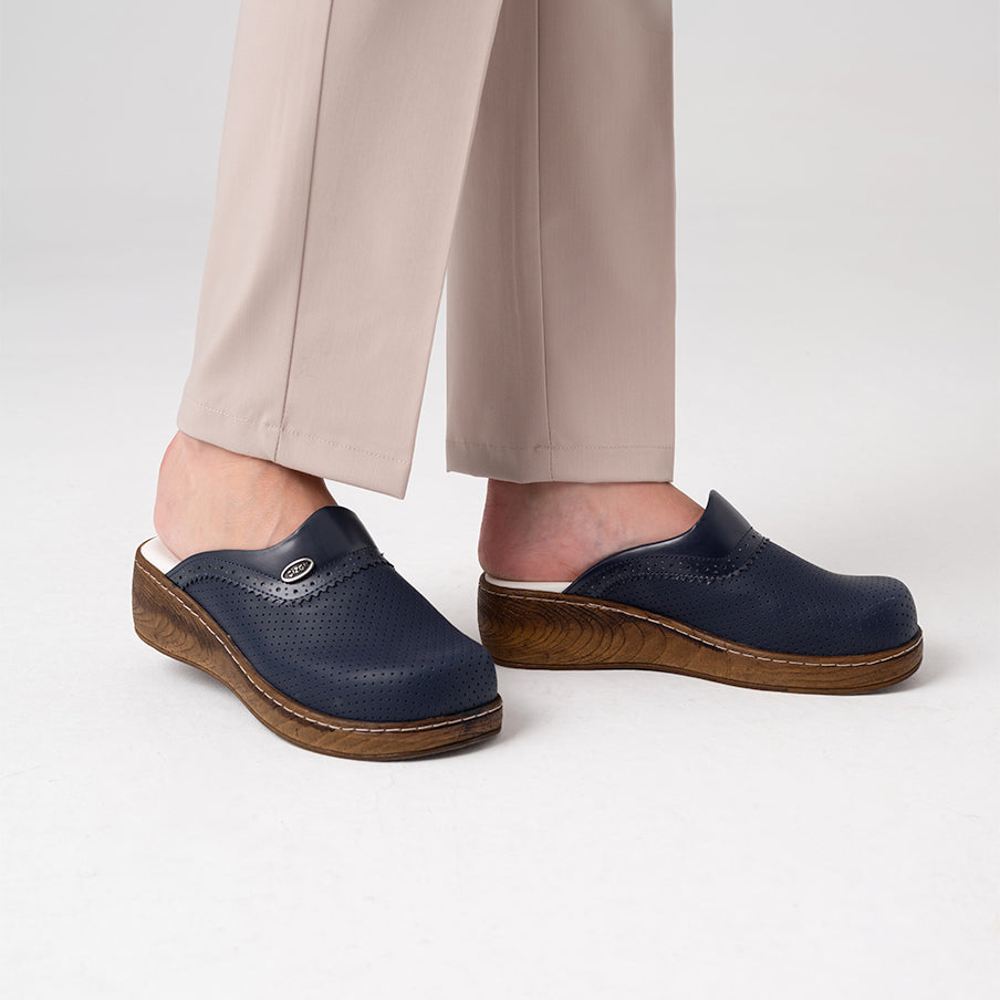 VivaColor Patterned Women's Sabo Slippers - Navy Blue