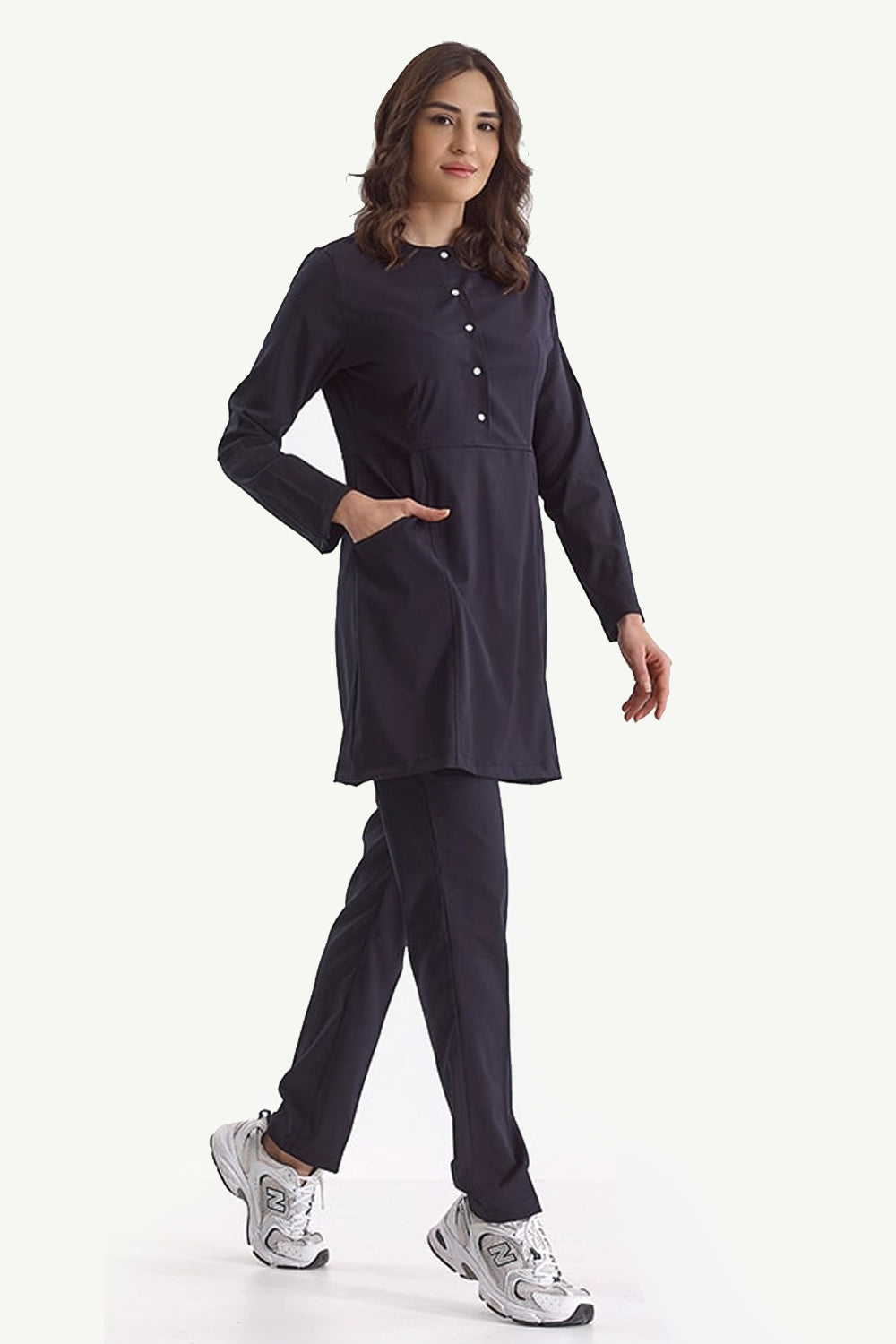 Lux Lycra Zippered Hijab Suit - Navy Blue