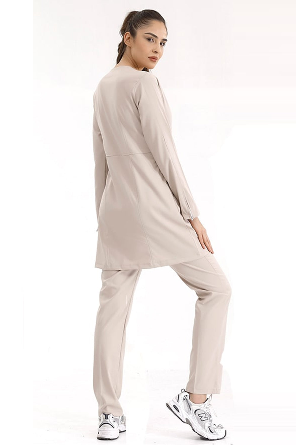 Lux Lycra Zippered Hijab Suit - Cream