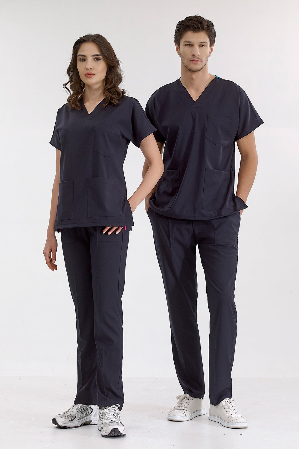 Classic Surgical Collar Scrubs Suit - Navy Blue (Thin Fabric)