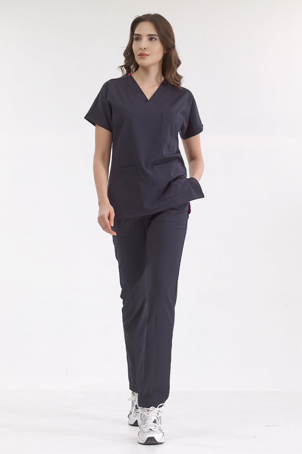 Classic Surgical Collar Scrubs Suit - Navy Blue (Thin Fabric)