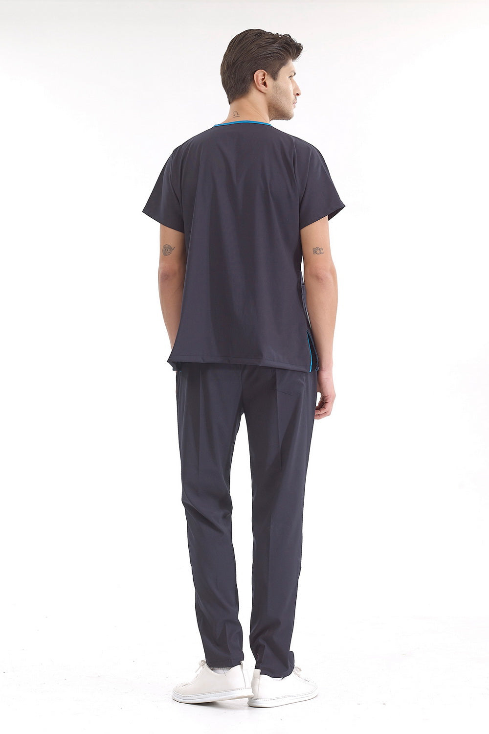 Classic Surgical Collar Scrubs Suit - Navy Blue (Thin Fabric)