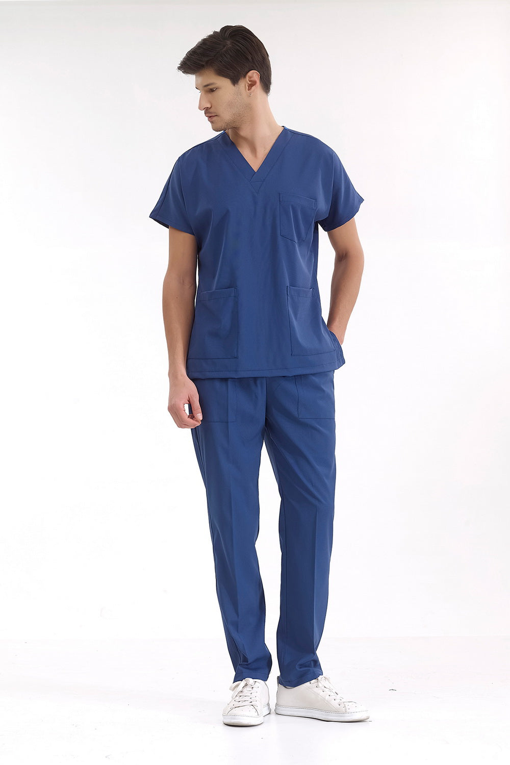 Classic Surgical Collar Scrubs Suit - Petrol Blue (Thin Fabric)