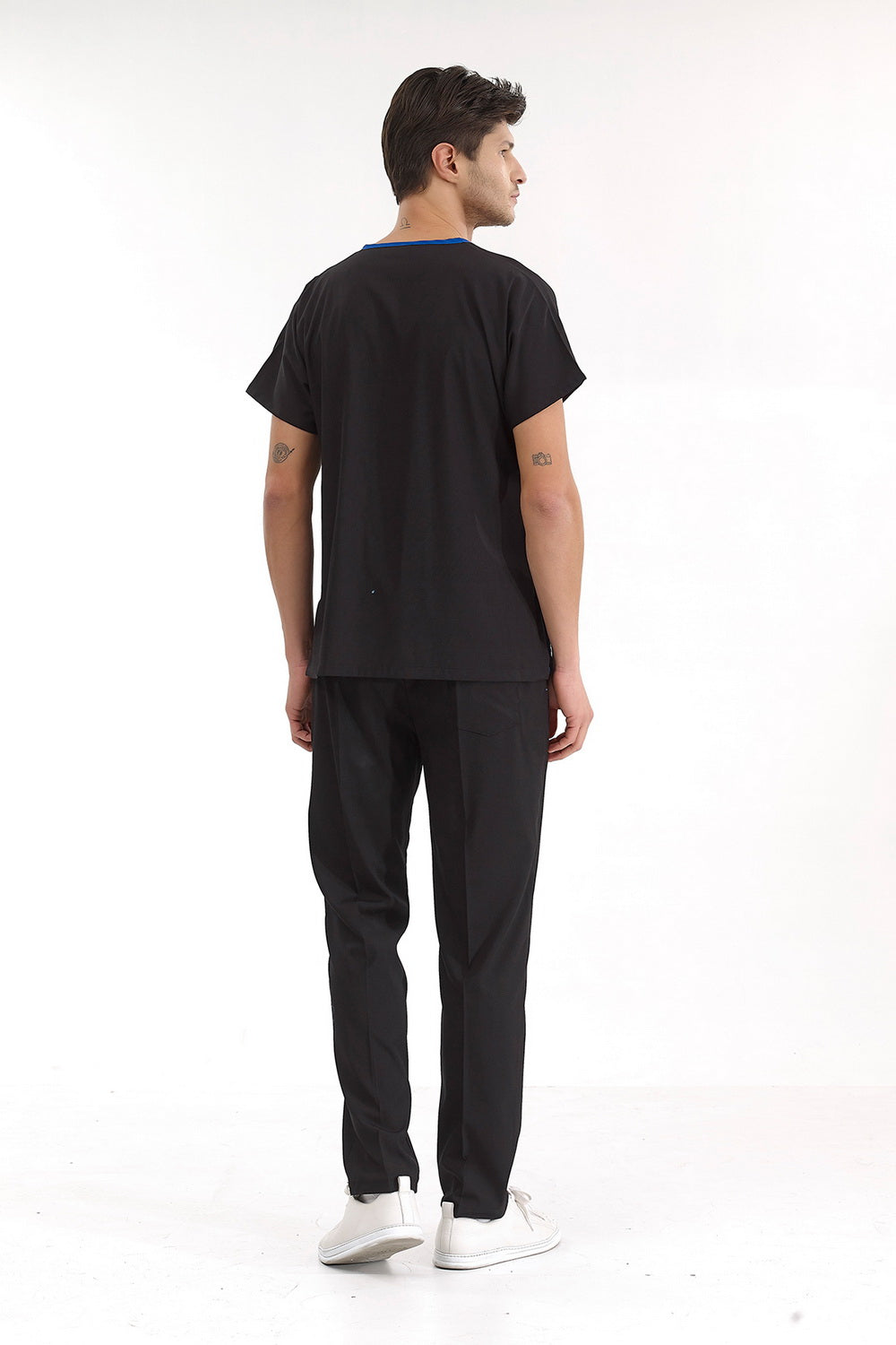 Classic Surgical Collar Scrubs Suit - Black (Thin Fabric)
