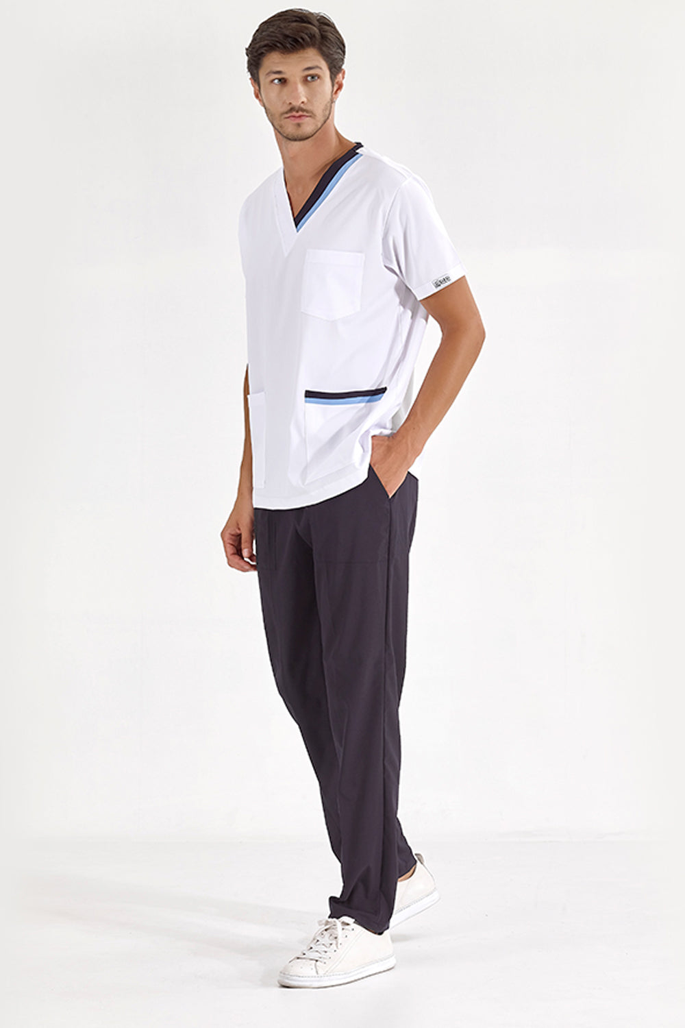 Light Blue-Navy Blue Double Collar Lux Lycra Suit