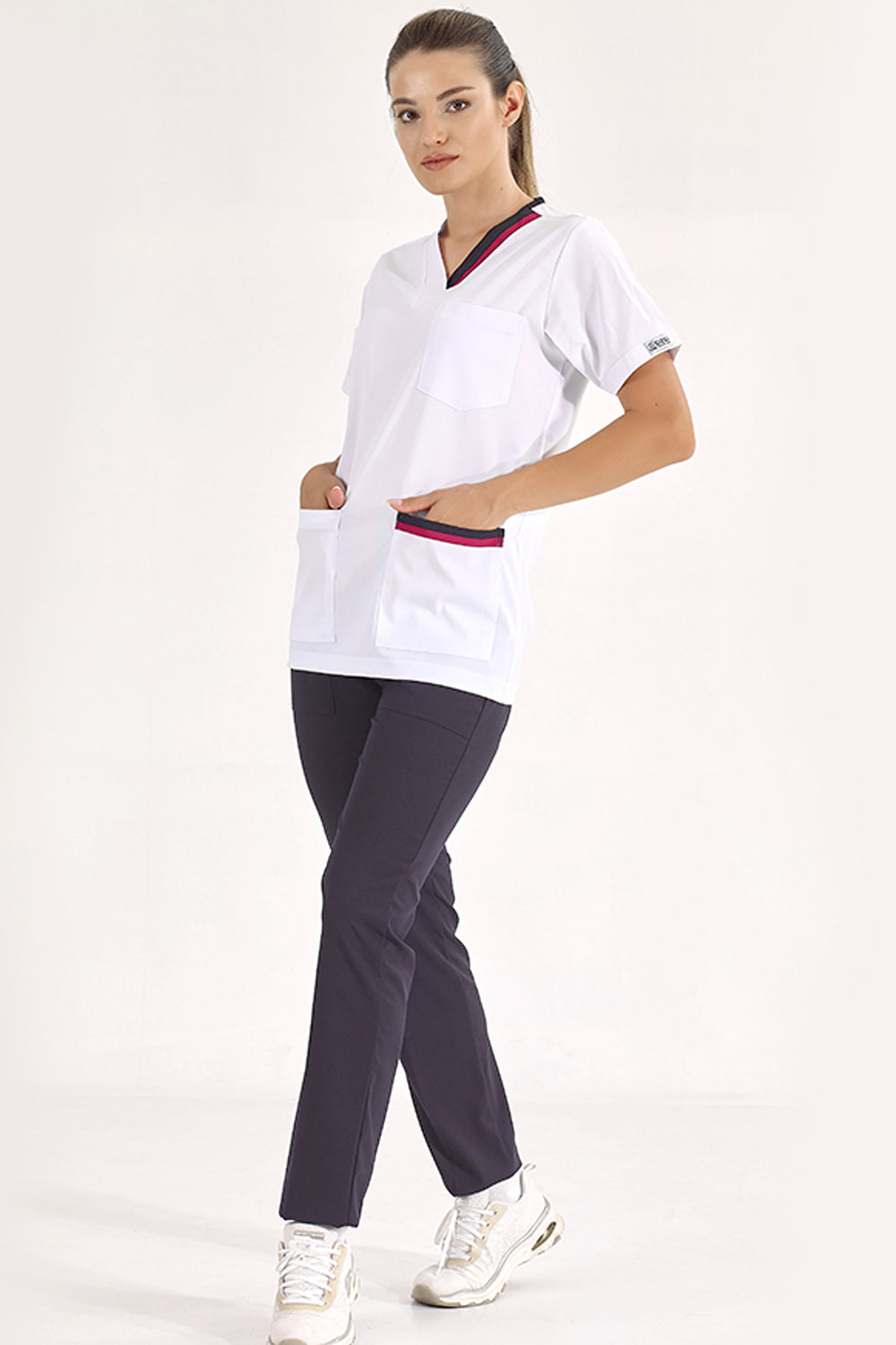 Cherry-Navy Blue Double Collar Lux Lycra Suit