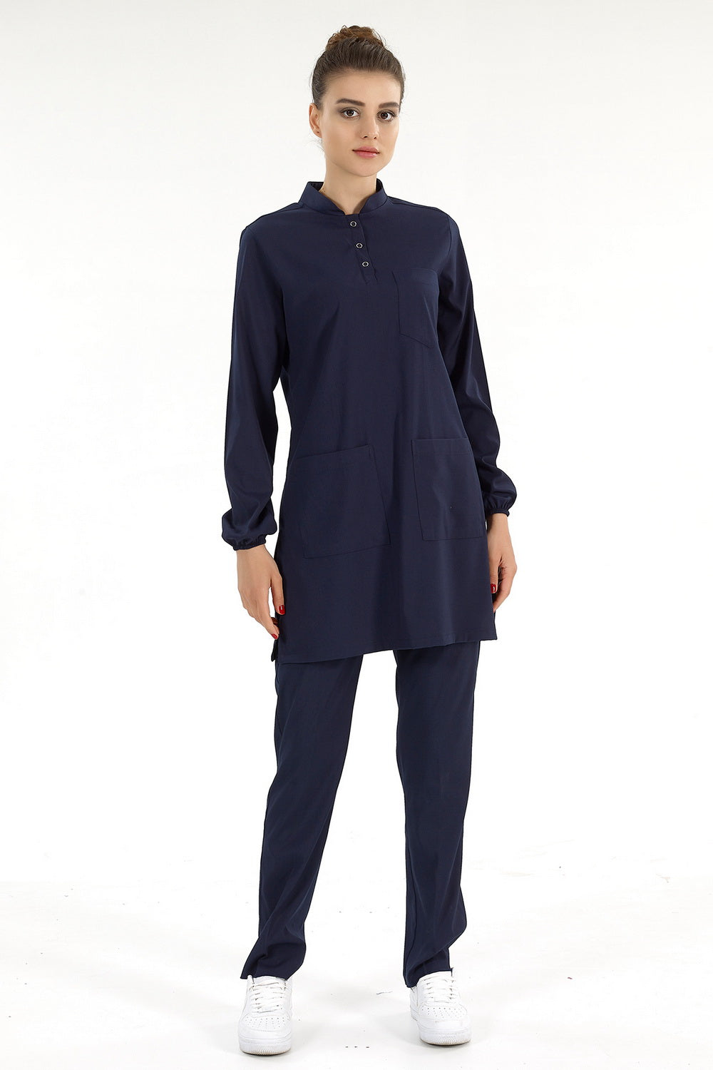 Lux Lycra Judge Collor Hijab Suit - Navy Blue