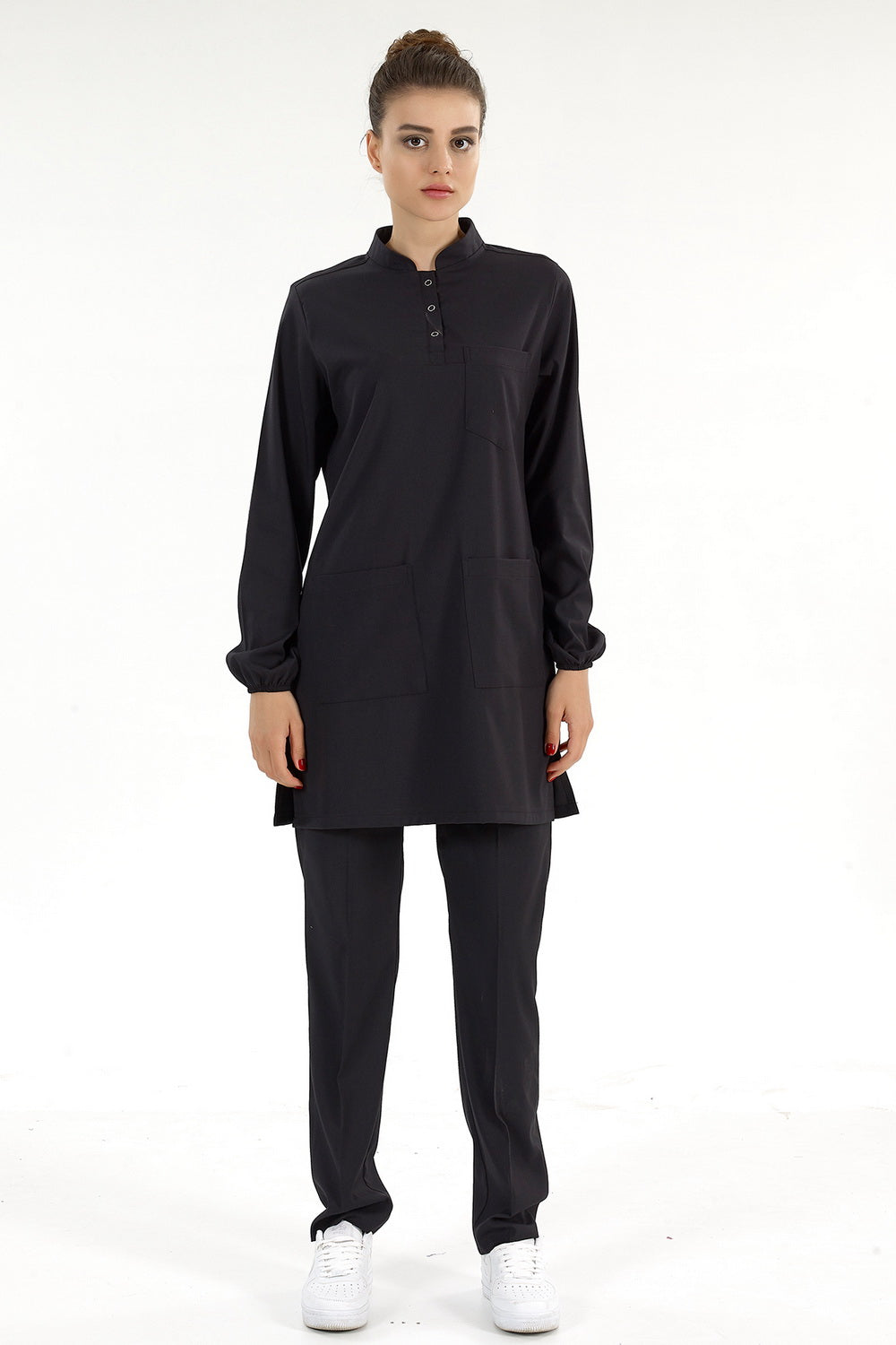 Lux Lycra Judge Collor Hıjab Suit - Black