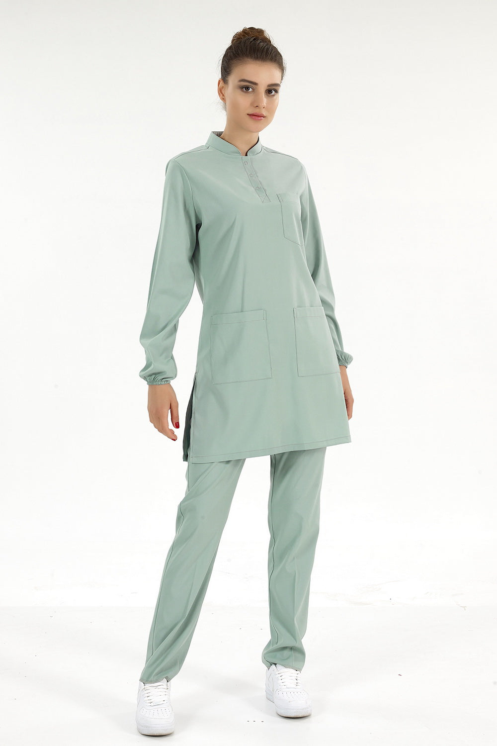 Lux Lycra Judge Collor Hıjab Suit - Mint Green