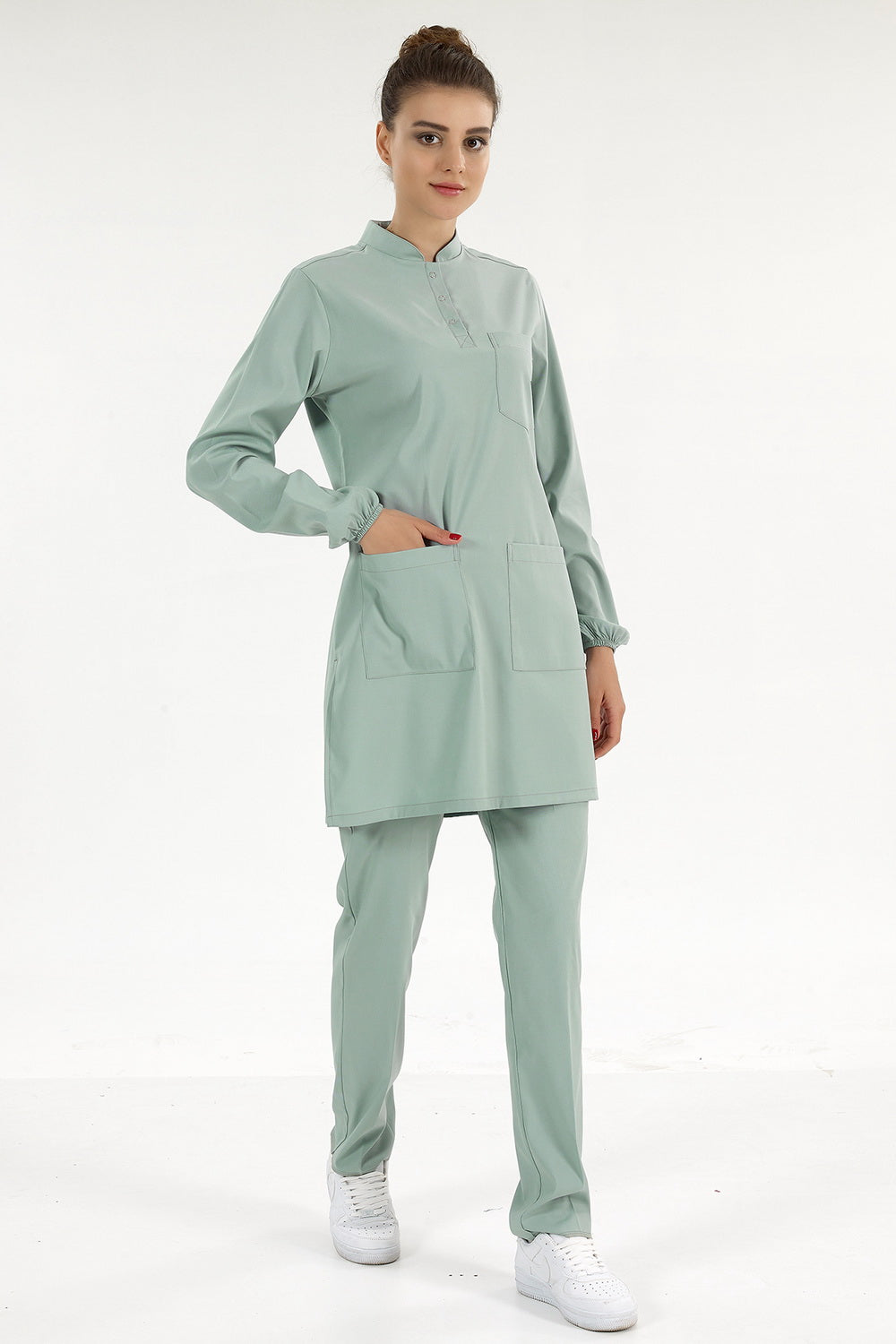 Lux Lycra Judge Collor Hıjab Suit - Mint Green