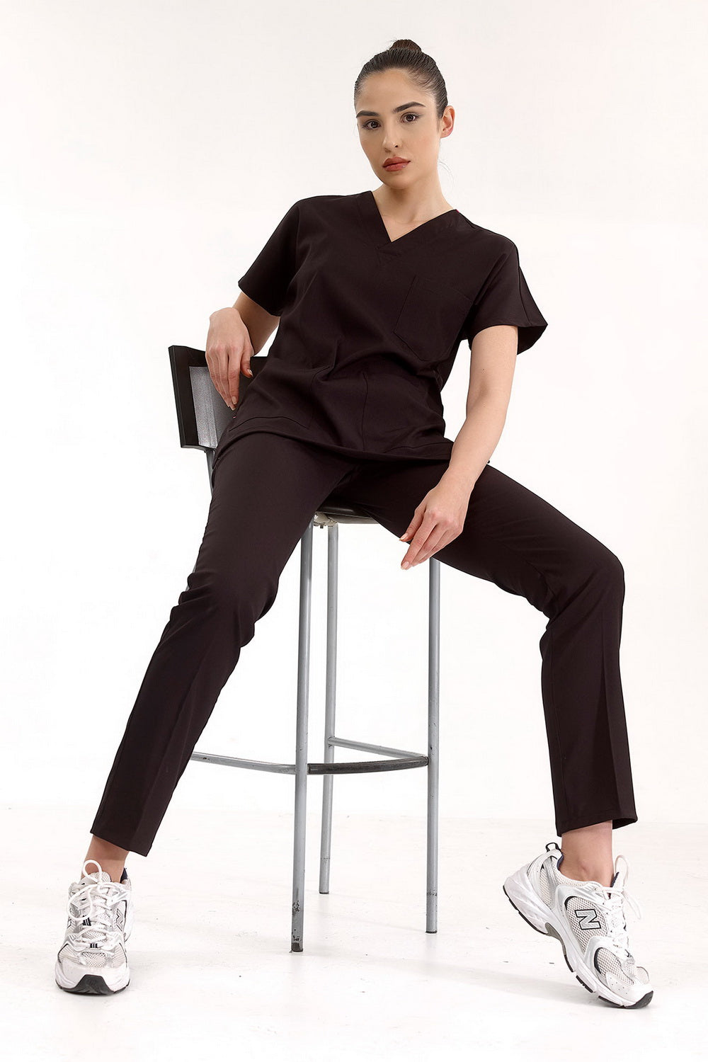 Classic Surgical Collar Scrubs Suit - Black (Thin Fabric)