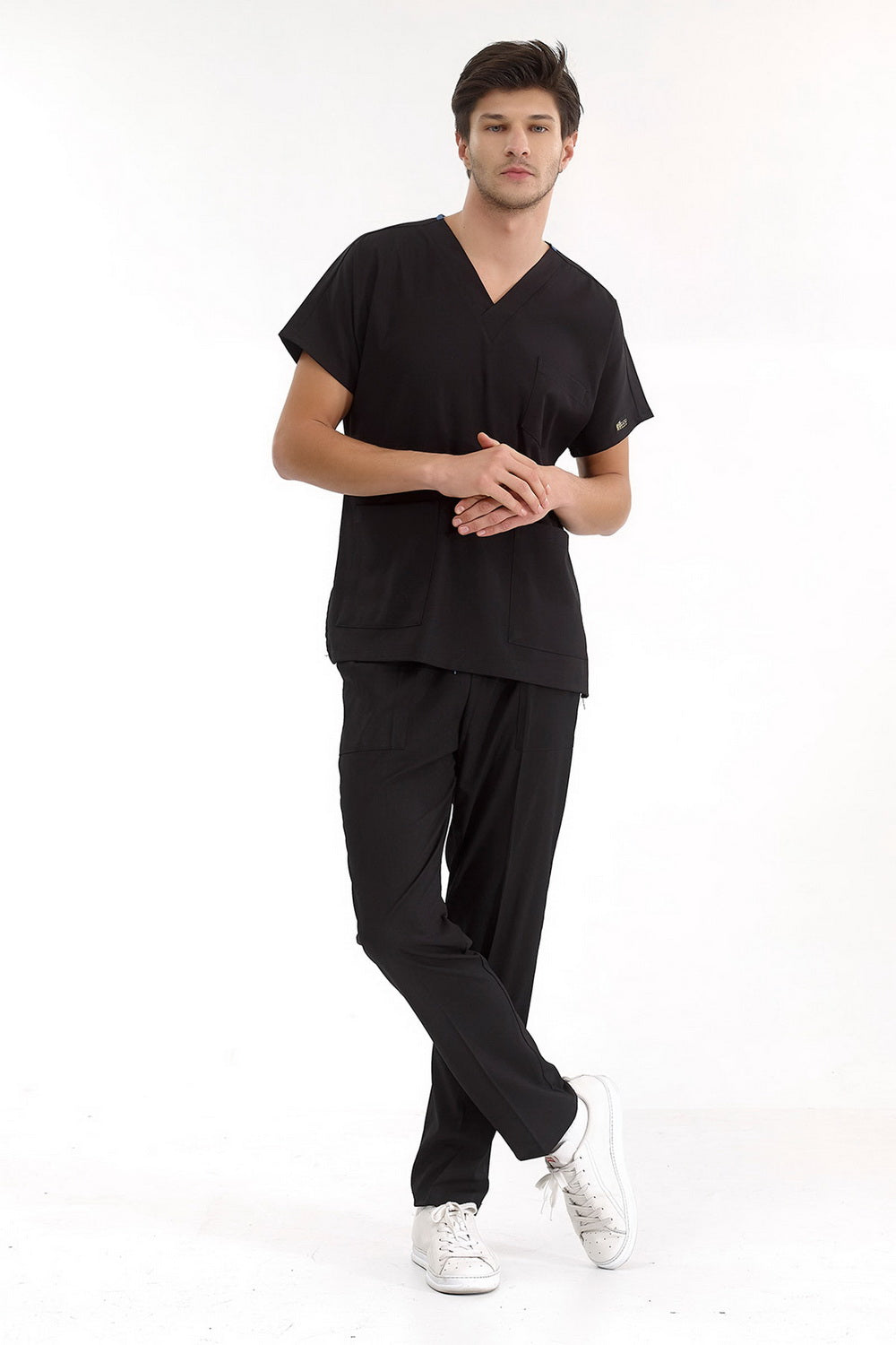 Classic Surgical Collar Scrubs Suit - Black (Thin Fabric)