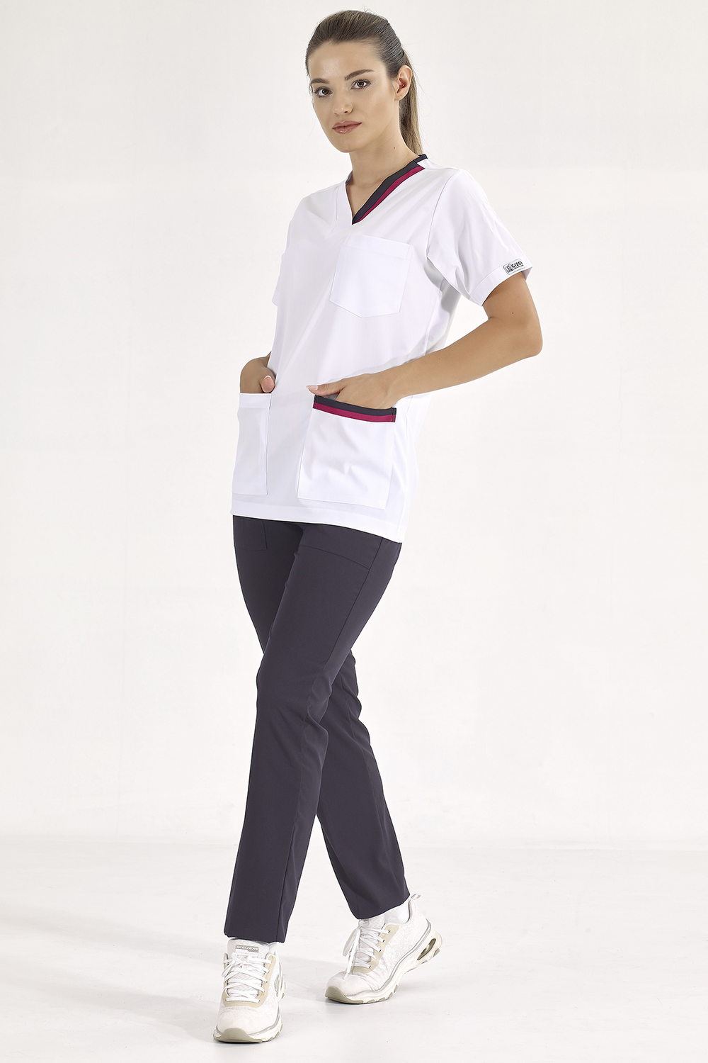 Cherry -Navy Blue Double Collar Lux Lycra Single Top
