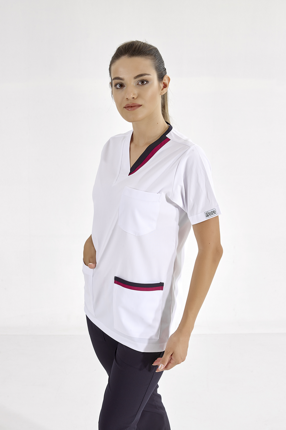 Cherry -Navy Blue Double Collar Lux Lycra Single Top