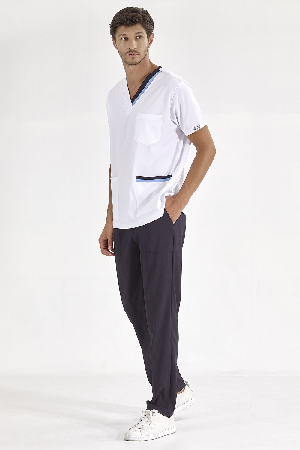 Light Blue-Navy Blue Double Collar Lux Lycra Single Top
