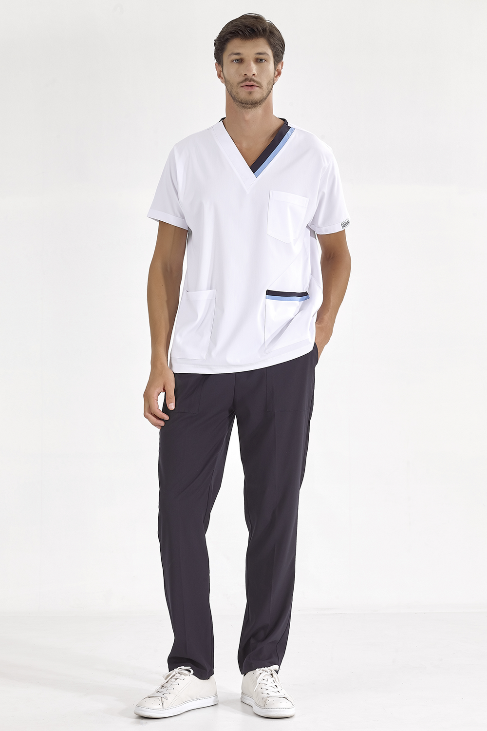 Light Blue-Navy Blue Double Collar Lux Lycra Single Top