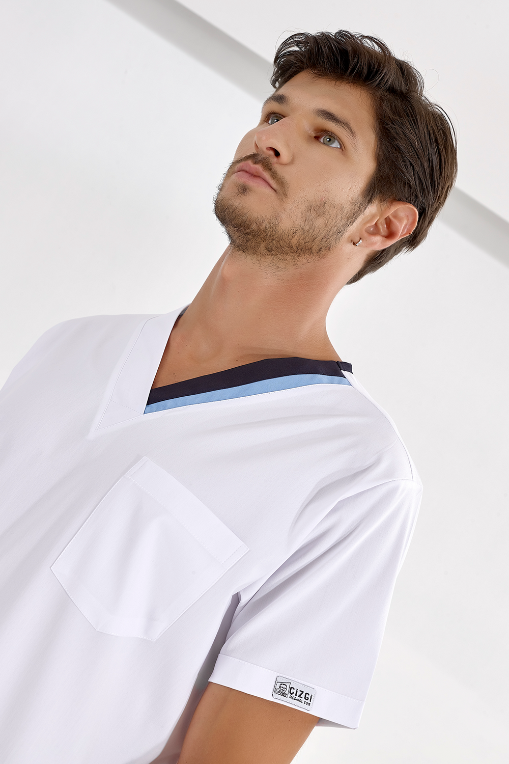Light Blue-Navy Blue Double Collar Lux Lycra Single Top