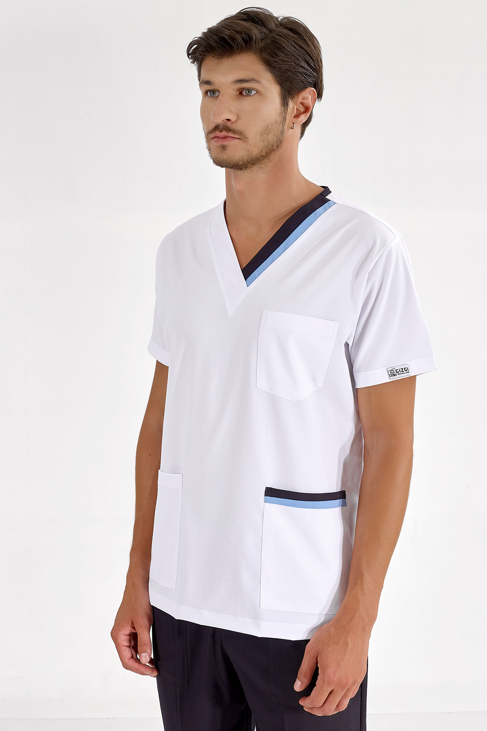 Light Blue-Navy Blue Double Collar Lux Lycra Single Top