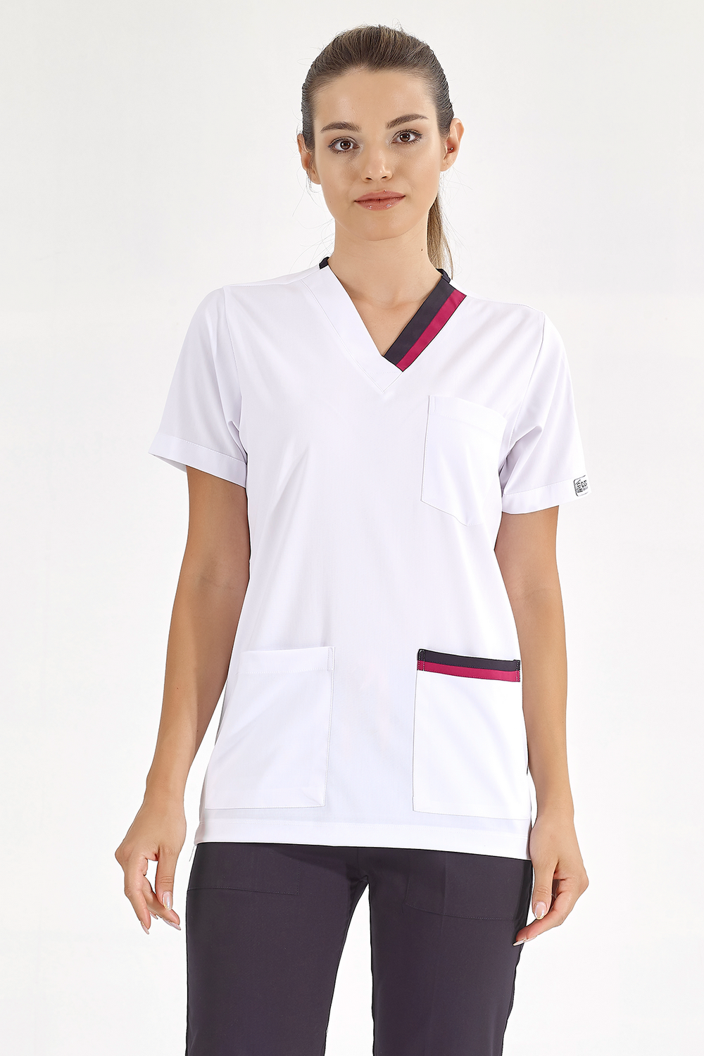 Cherry -Navy Blue Double Collar Lux Lycra Single Top