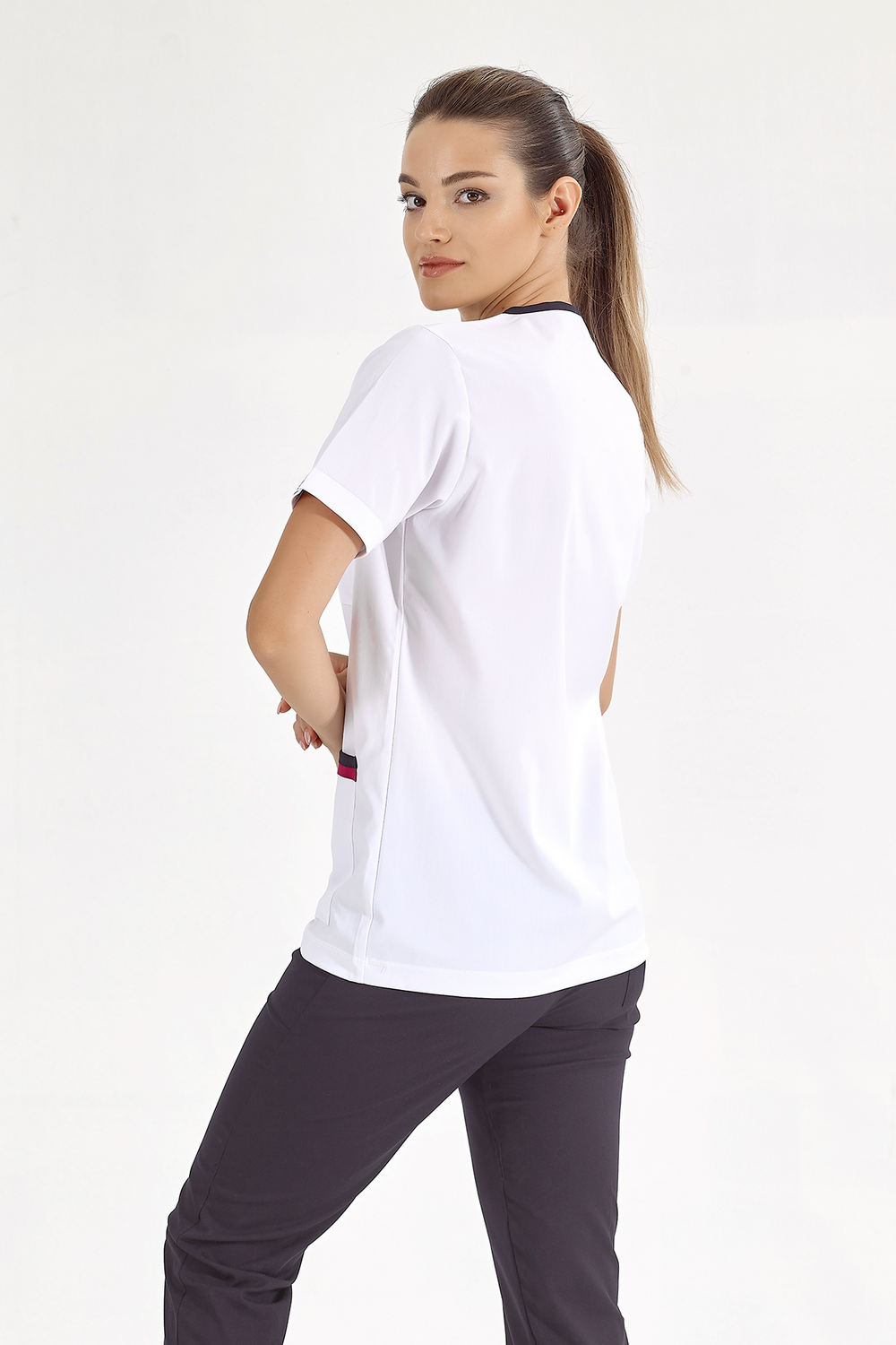 Cherry -Navy Blue Double Collar Lux Lycra Single Top