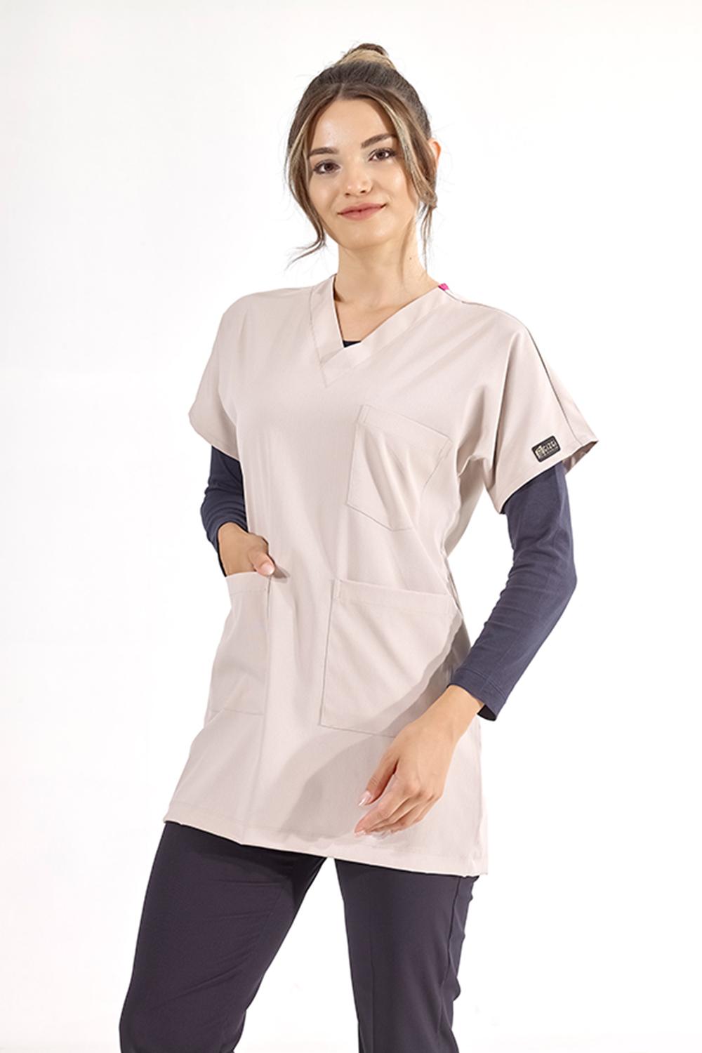 Lux Lycra Greys Tunic Length Single Top - Cream