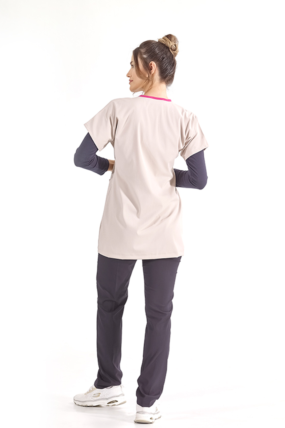 Lux Lycra Greys Tunic Length Single Top - Cream
