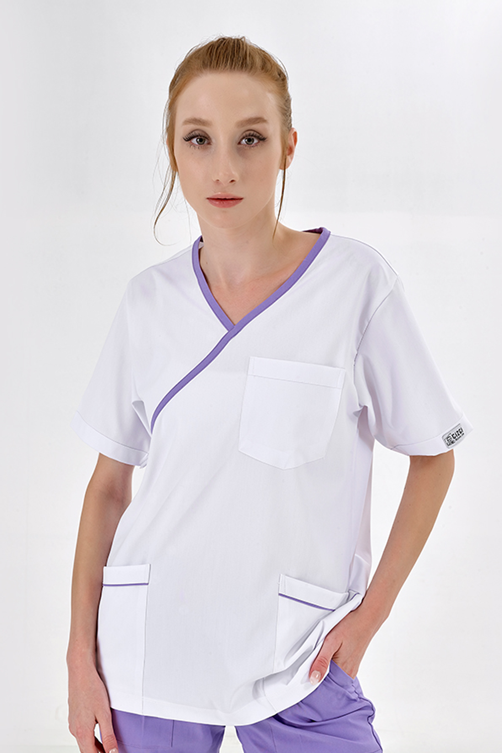 Lilac Double Breasted Collar Single Top (Lux Lycra Fabric)