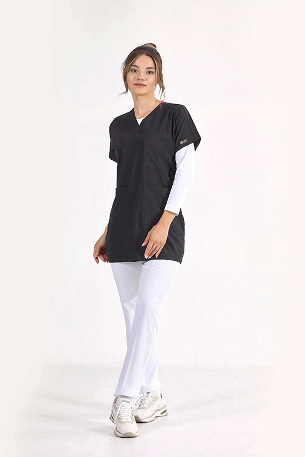 Lux Lycra Greys Tunic Length Single Top - Navy Blue