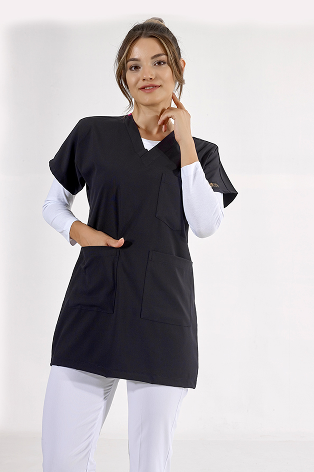 Lux Lycra Greys Tunic Length Single Top - Navy Blue
