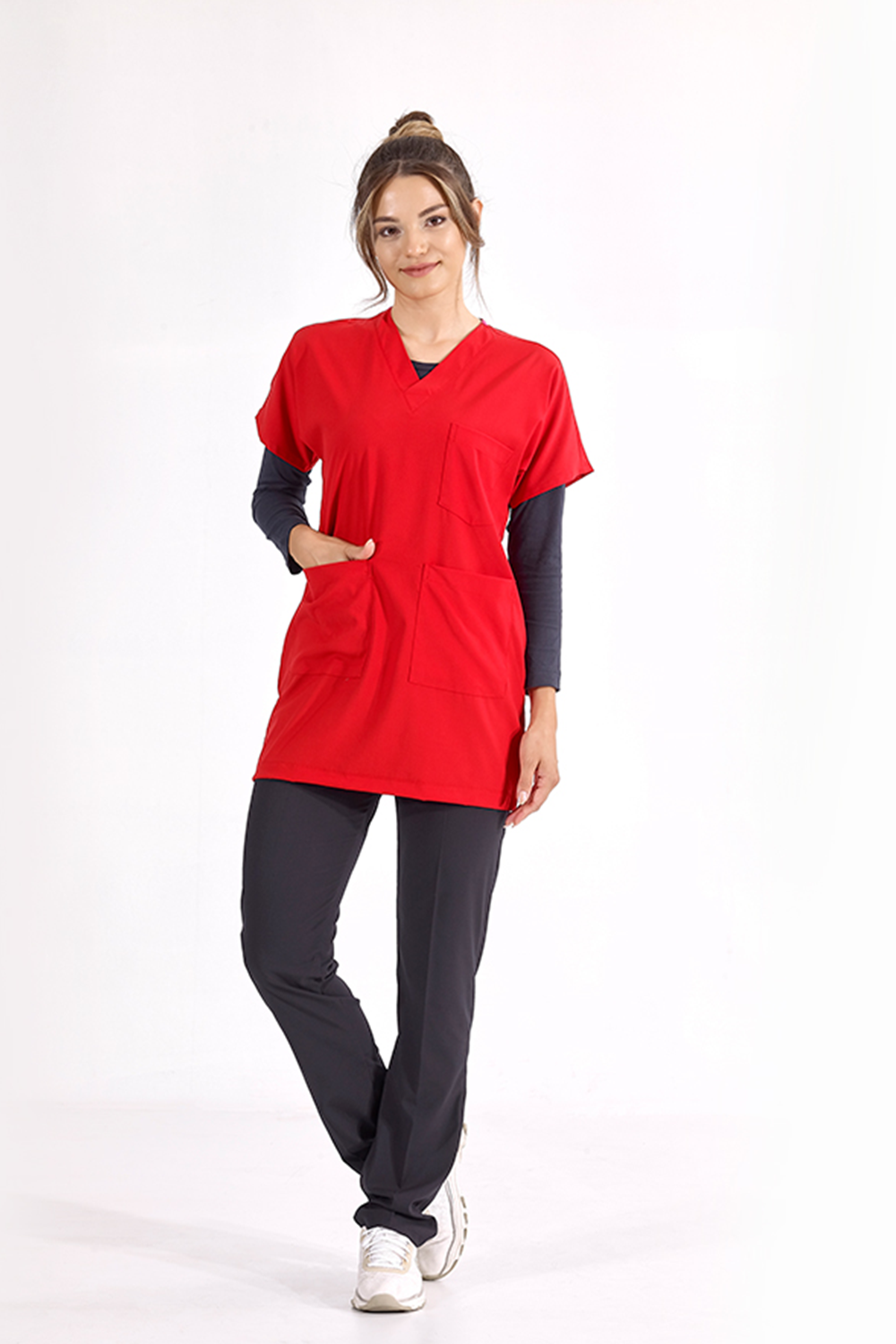 Lux Lycra Greys Tunic Length Single Top - Red