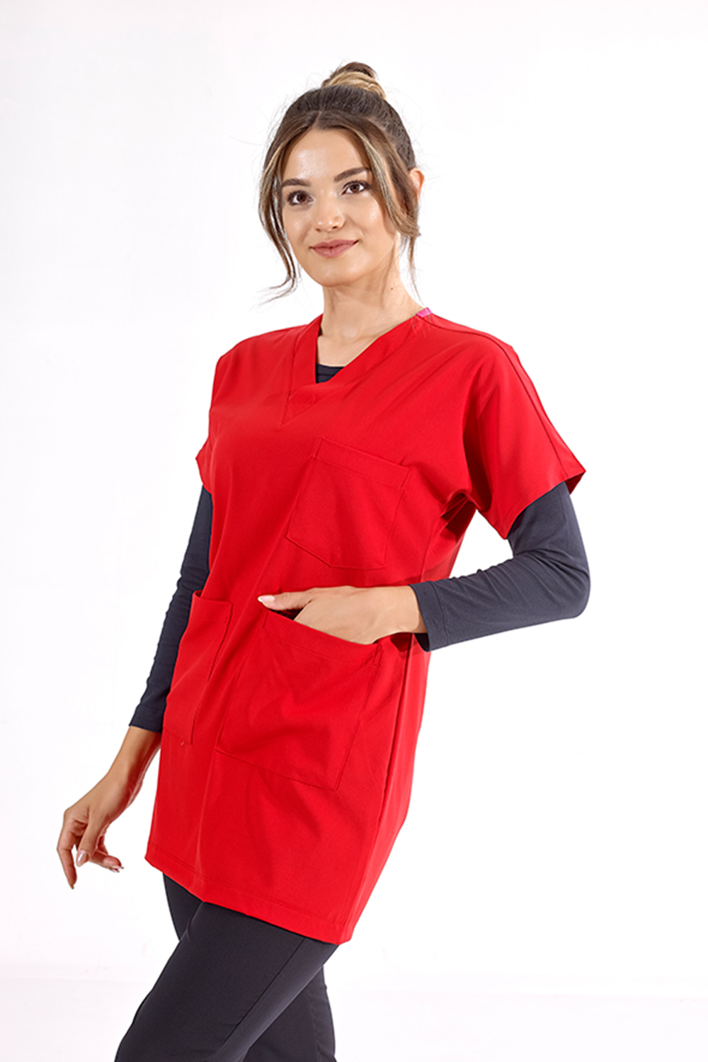Lux Lycra Greys Tunic Length Single Top - Red