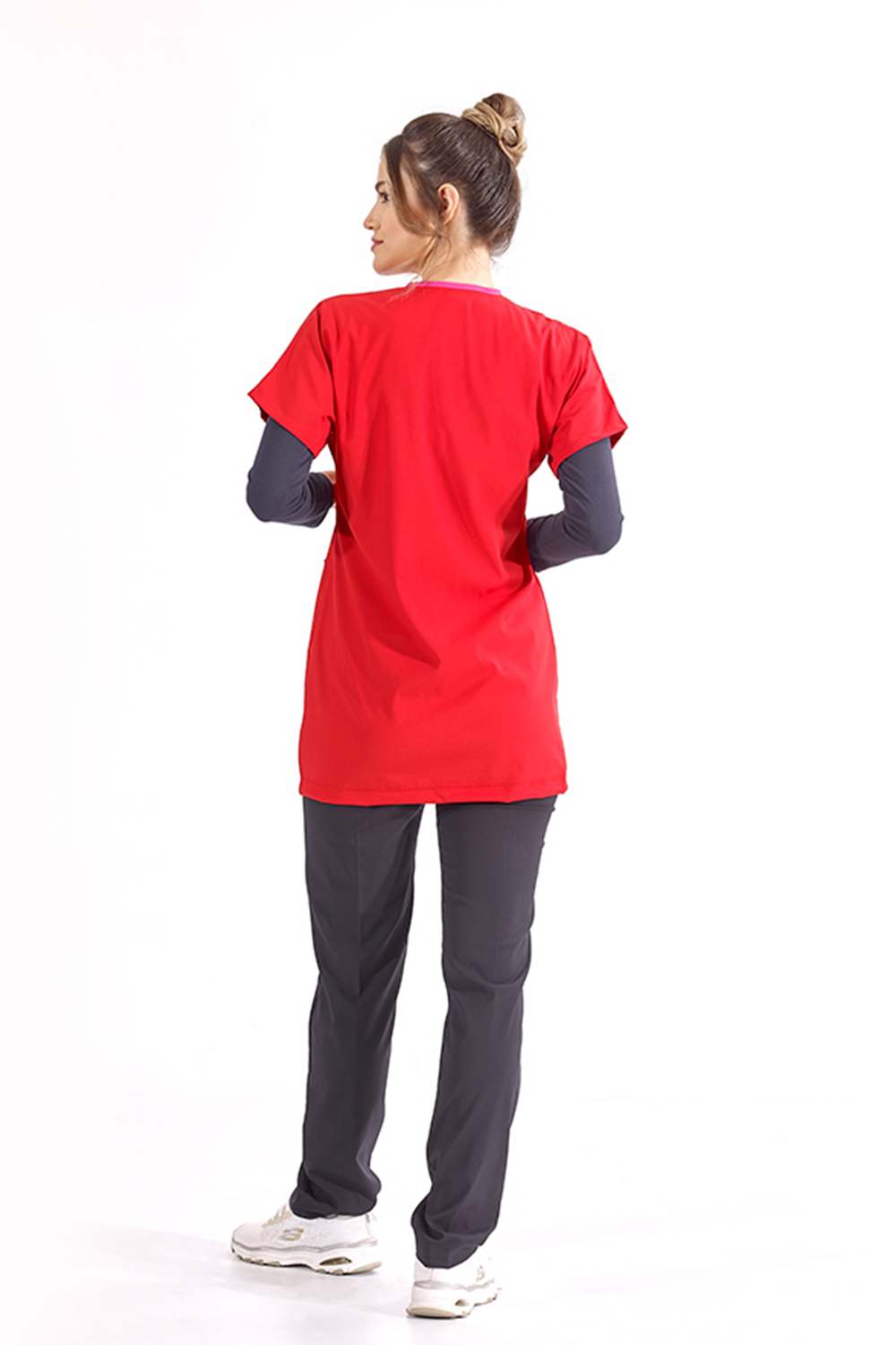 Lux Lycra Greys Tunic Length Single Top - Red