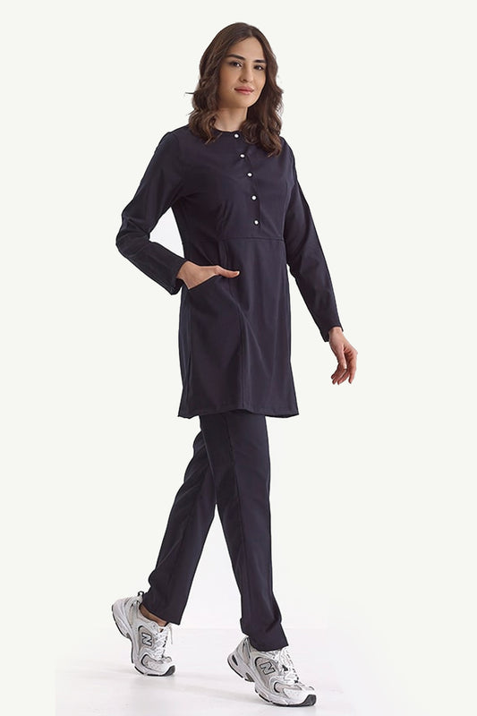 Lux Lycra Zippered Hijab Suit - Navy Blue