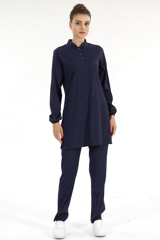 Lux Lycra Judge Collor Hijab Suit - Navy Blue