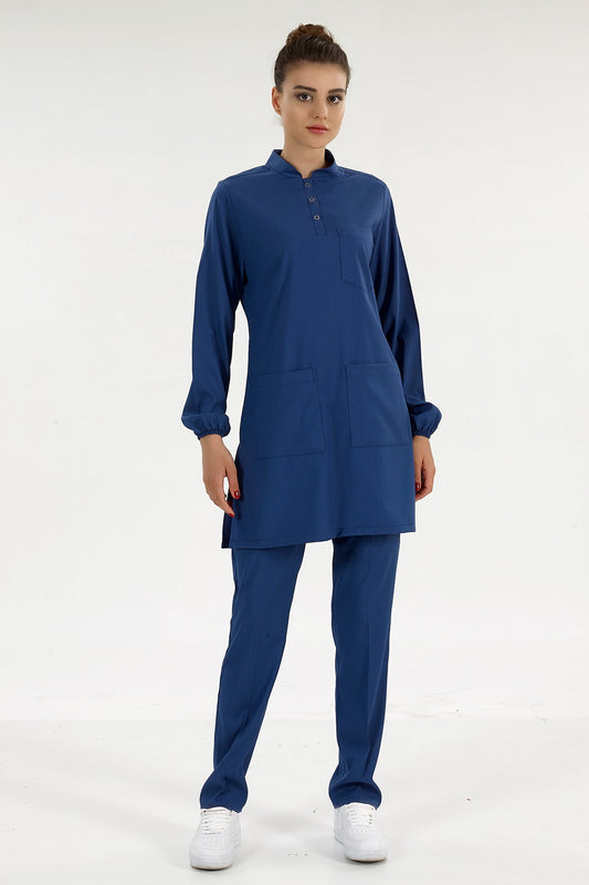 Lux Lycra Judge Collar Hijab Suit - Petrol Blue