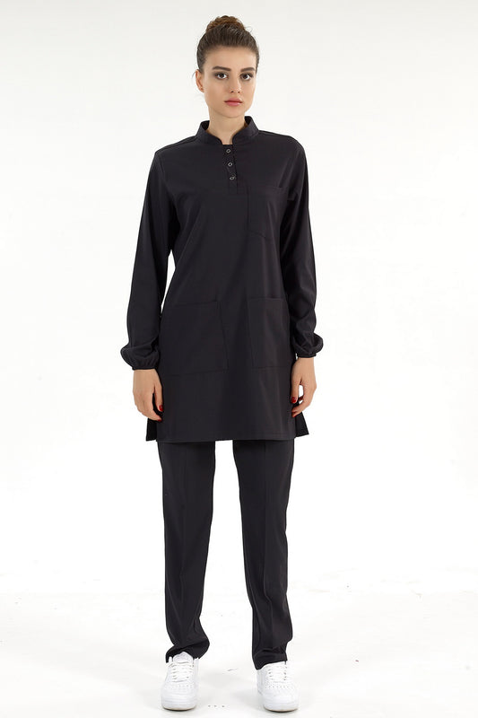 Lux Lycra Judge Collor Hıjab Suit - Black