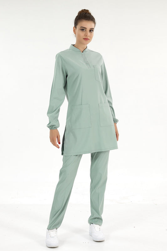 Lux Lycra Judge Collor Hıjab Suit - Mint Green