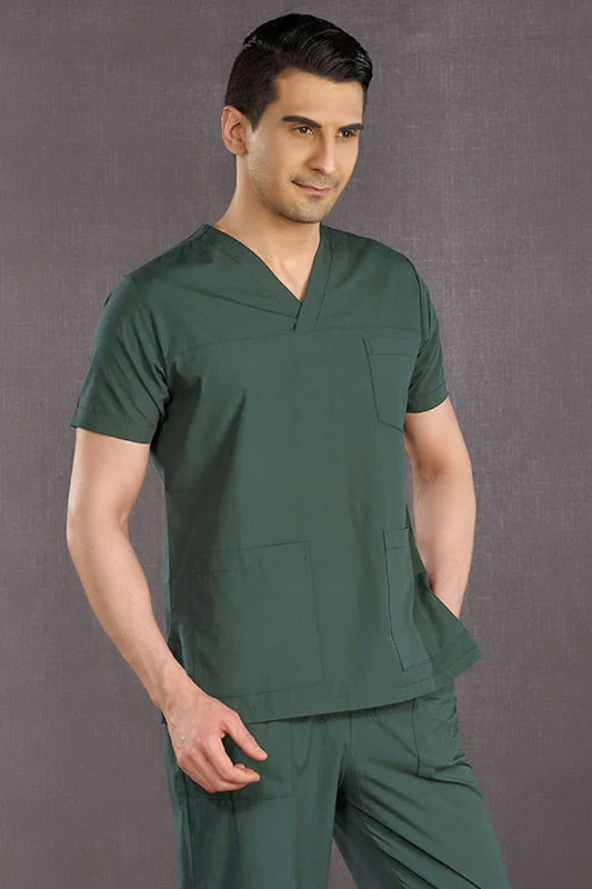 Classic Surgical Collar Scrubs Suit - Hunter Green (Thin Fabric)