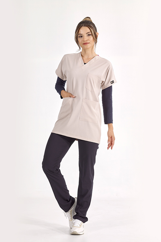 Lux Lycra Greys Tunic Length Single Top - Cream