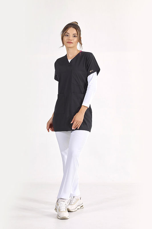 Lux Lycra Greys Tunic Length Single Top - Navy Blue