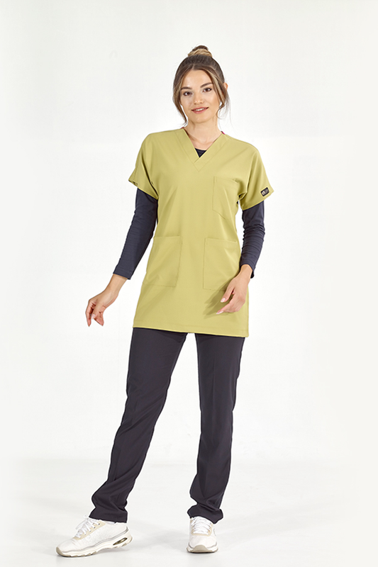 Lux Lycra Greys Tunic Length Single Top - Pistachio