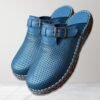 Denim Blue Classic Buckle 100% Leather Sabo Slippers - Image 2